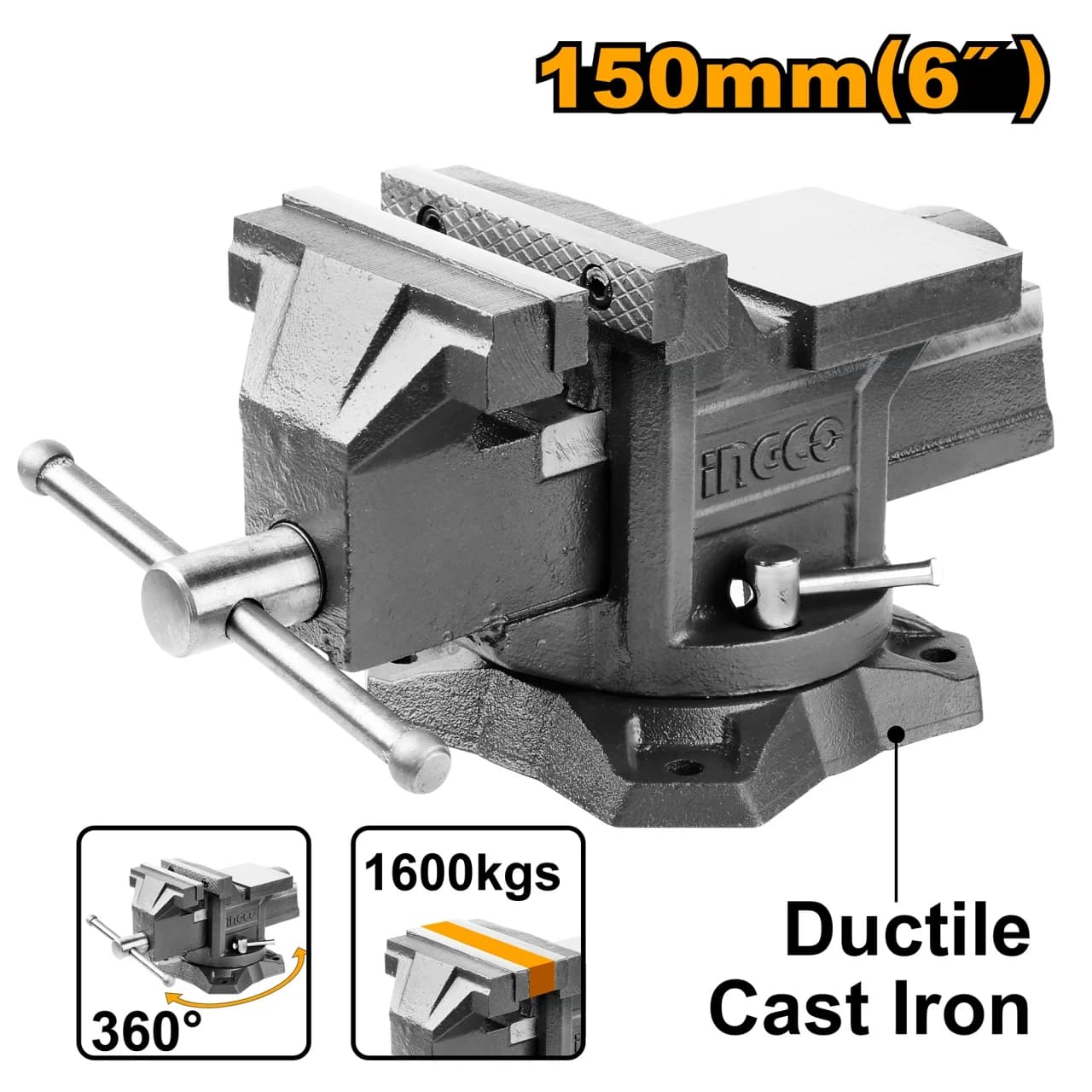 Menghină 6" Ingco HBV086, bază pivotantă 360°, forța 1600kgf