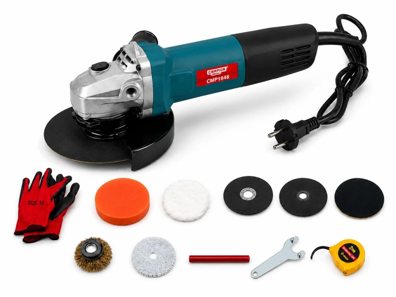 Polizor unghiular 1250W, 11000rpm, 10 accesorii, Campion