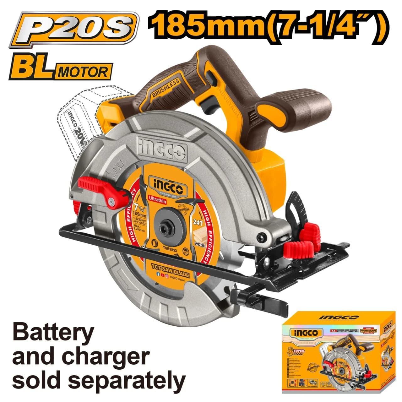 Fierăstrău Circular 185mm, 4800rpm, brushless, 20V, fără acumulator